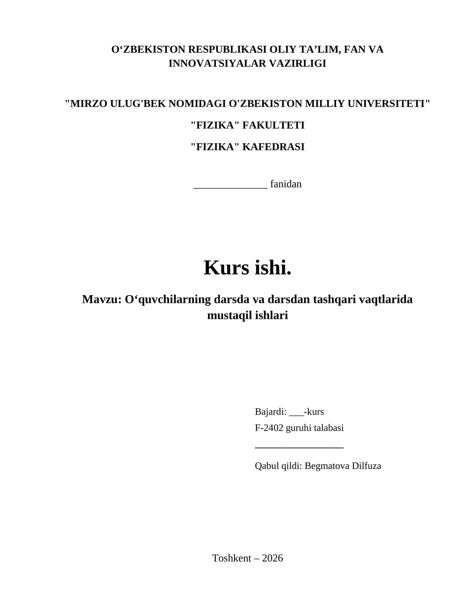 Oʻquvchilarning darsda va darsdan tashqari vaqtlarida mustaqil ishlari 1