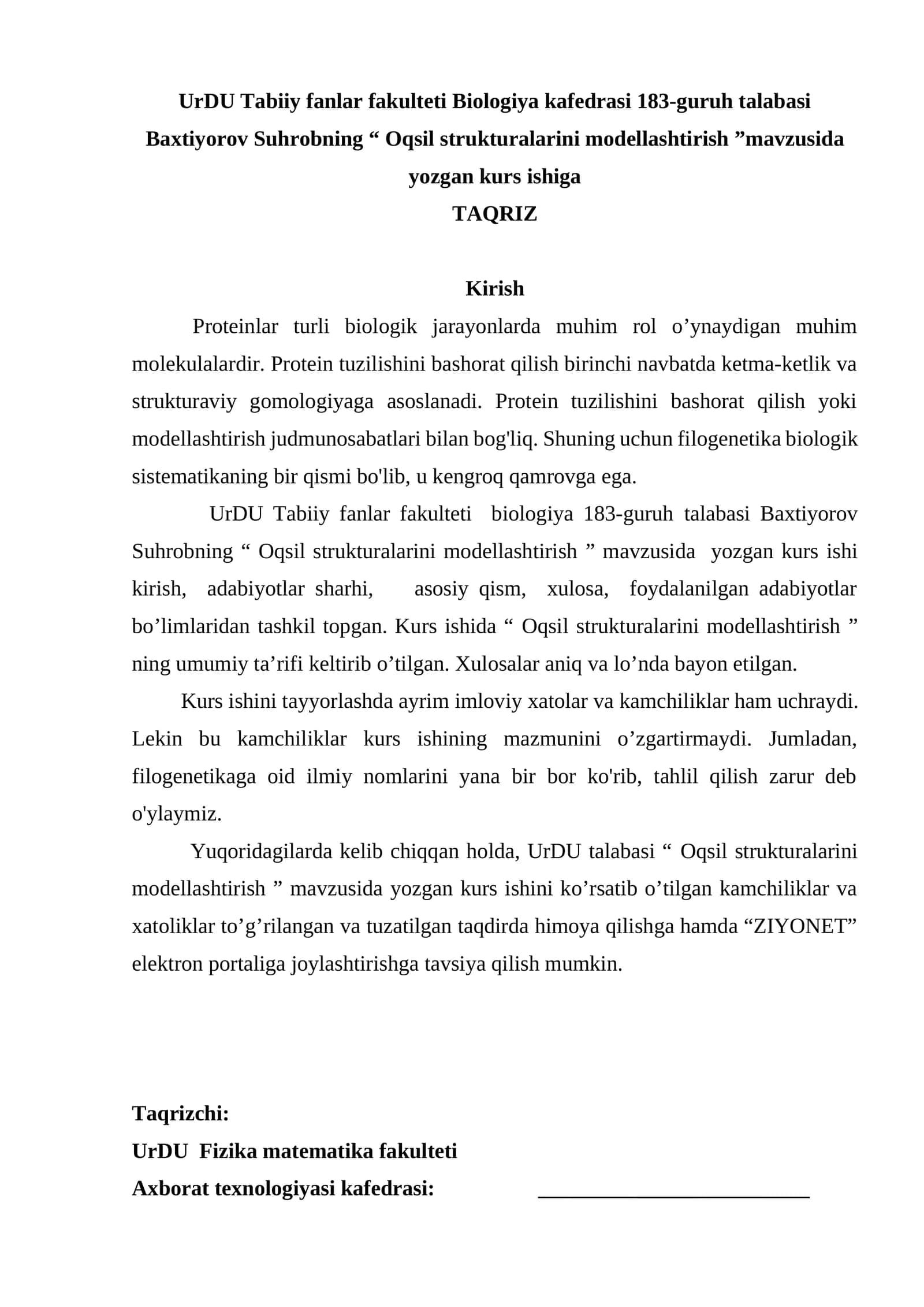 Oqsil strukturalarini modellashtirish 1