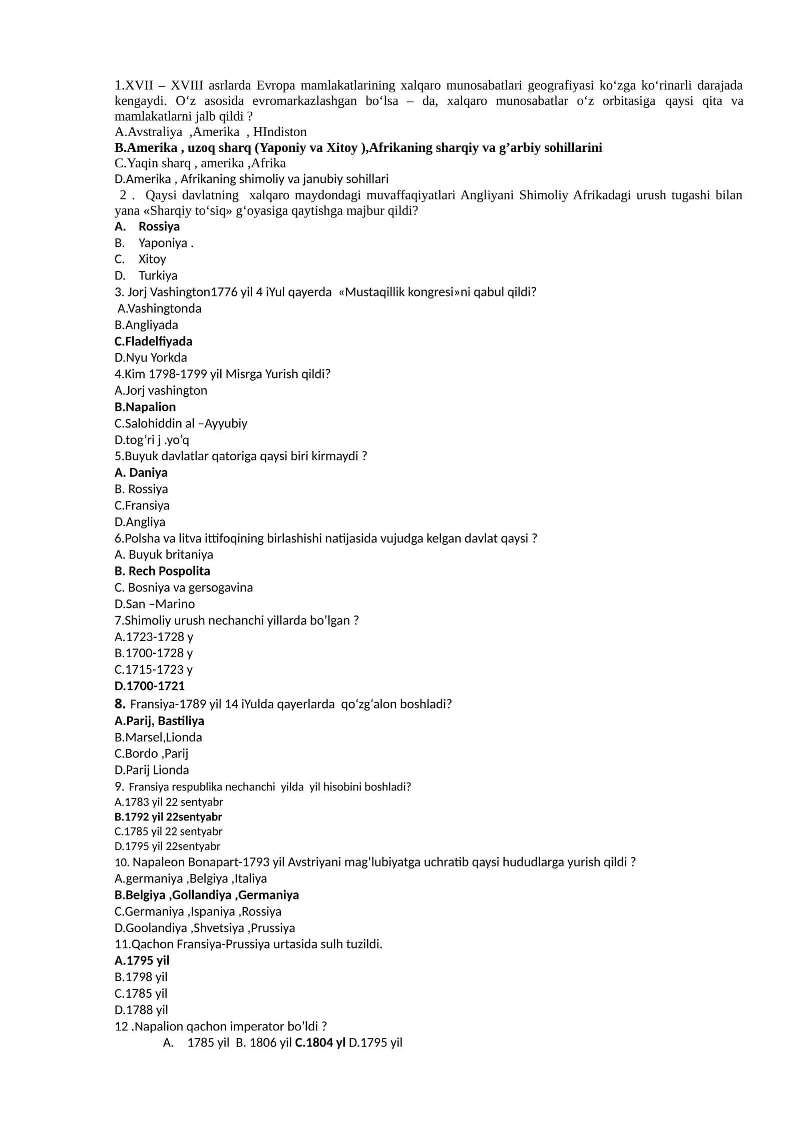 XVII – XVIII asrlarda Evropa mamlakatlarining xalqaro munosabatlari geografiyasi 1