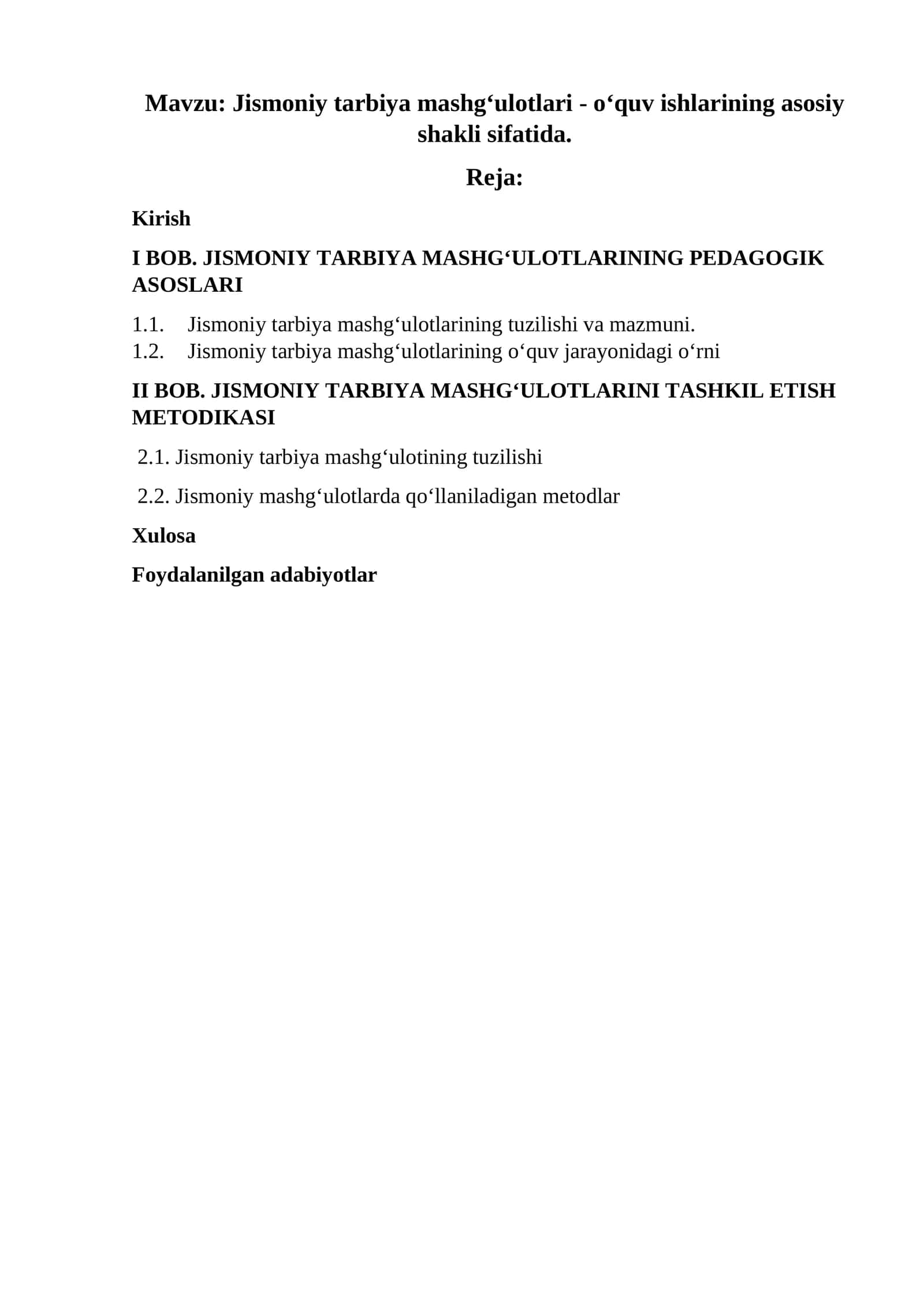 Jismoniy tarbiya mashg‘ulotlari - o‘quv ishlarining asosiy shakli sifatida 1