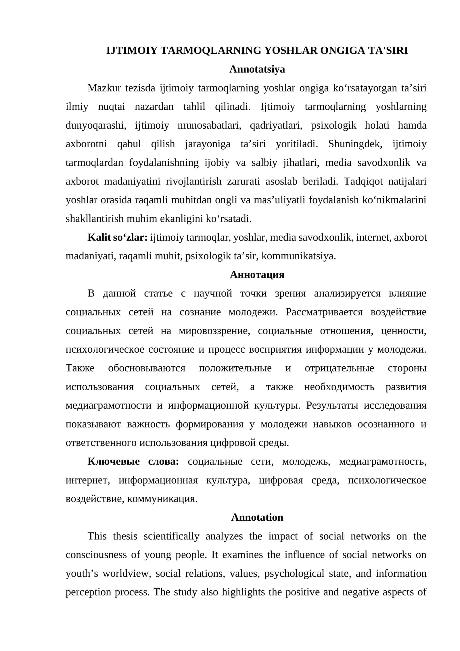 IJTIMOIY TARMOQLARNING YOSHLAR ONGIGA TA'SIRI 1