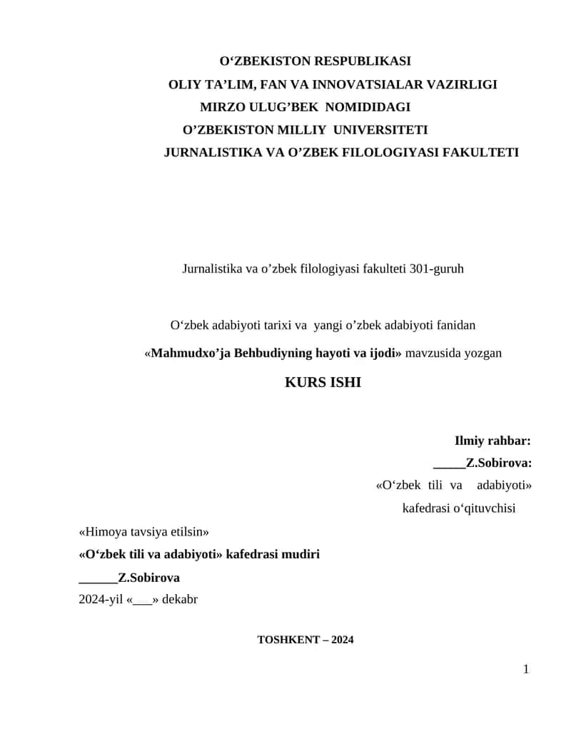 Mahmudxo’ja Behbudiyning hayoti va ijodi 1