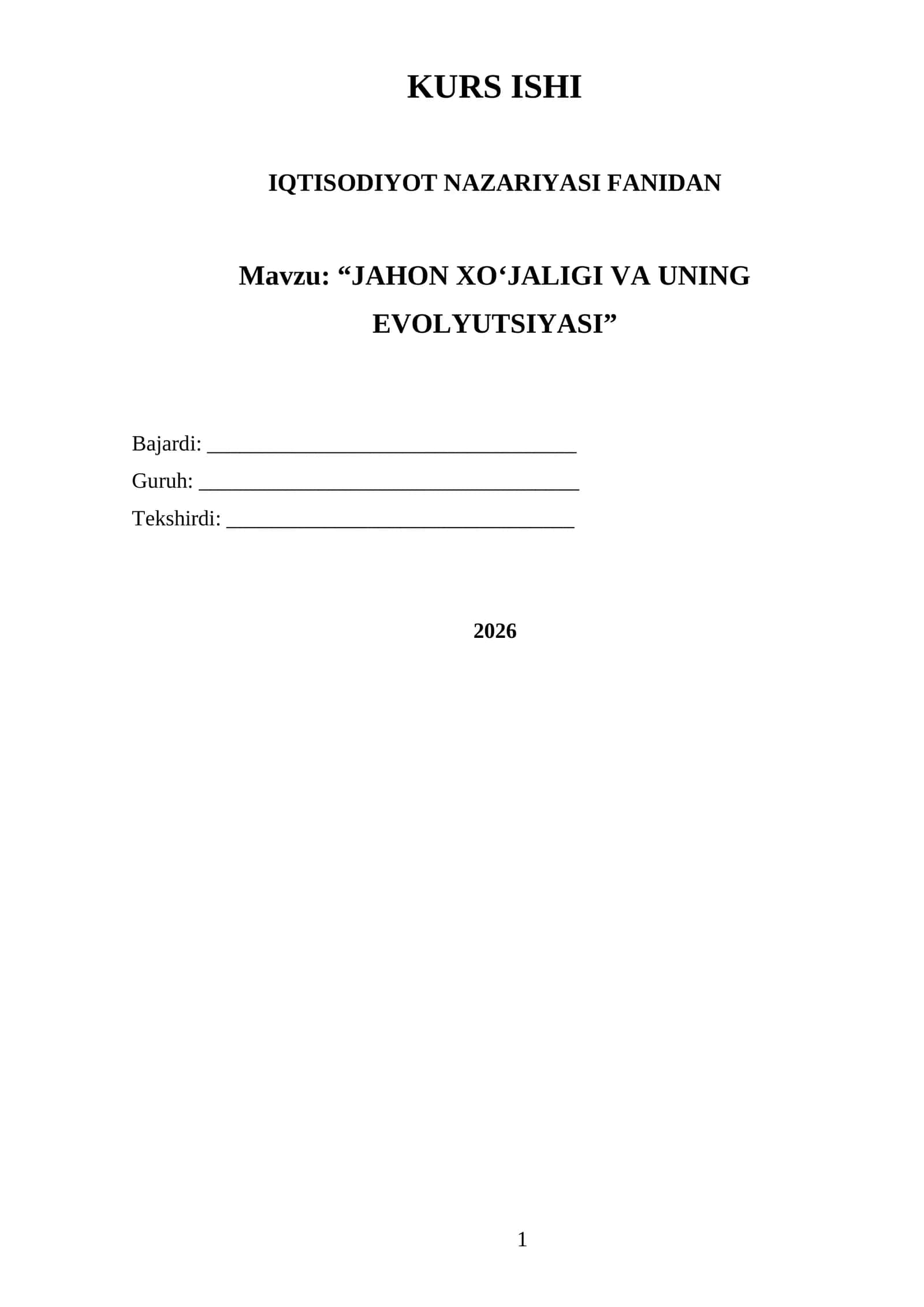 "KURS ISHI IQTISODIYOT NAZARIYASI FANIDAN" 1
