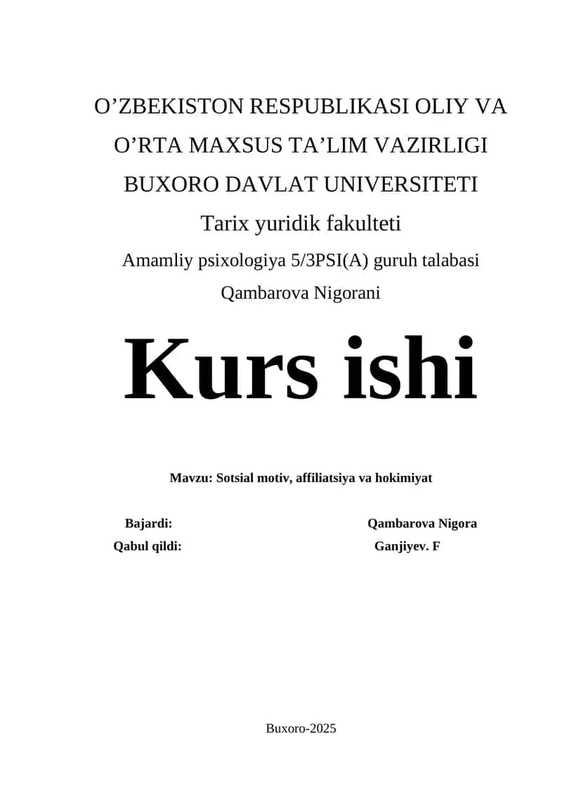 Sotsial motiv, affiliatsiya va hokimiyat 1