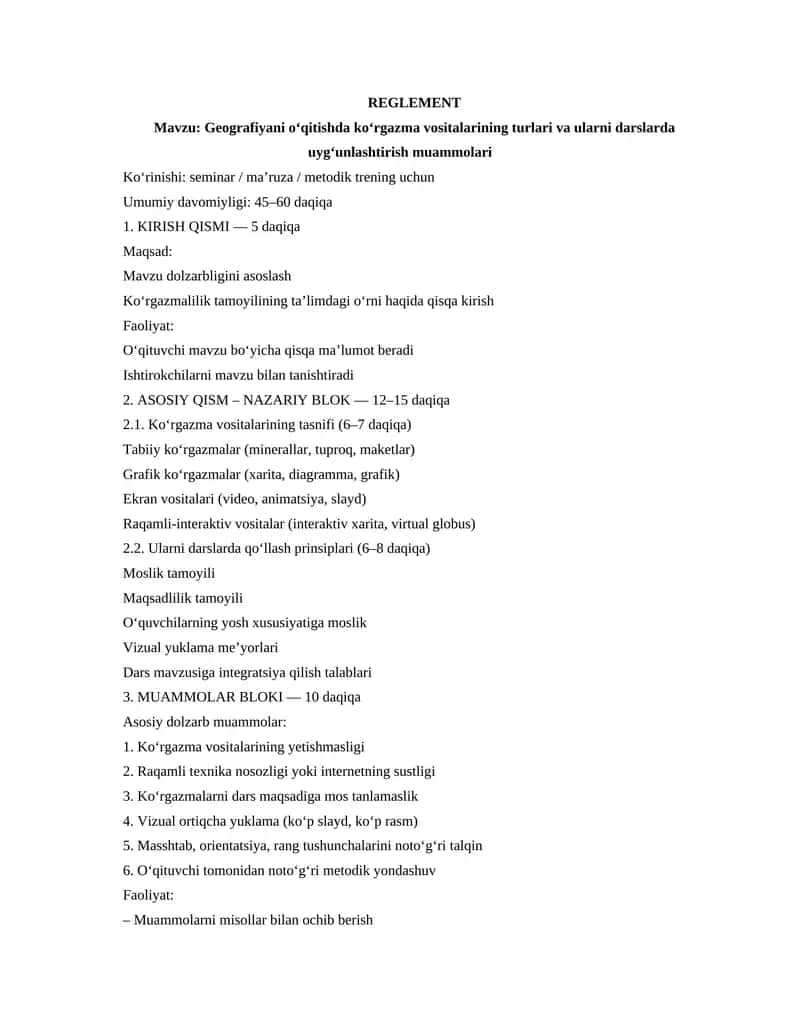 Geografiyani o‘qitishda ko‘rgazma vositalarining turlari va ularni darslarda uyg‘unlashtirish muammolari 1