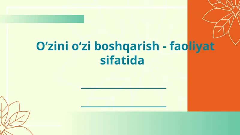 Oʻzini oʻzi boshqarish - faoliyat sifatida 1