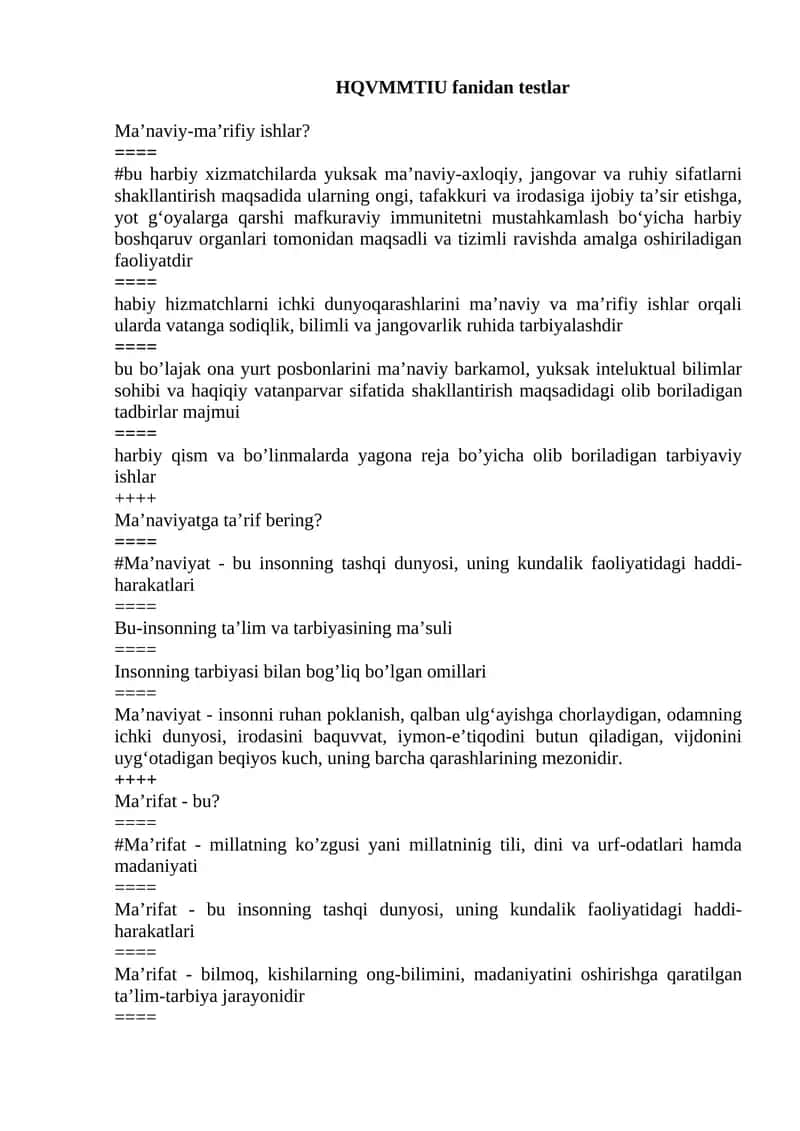 HQVMMTIU fanidan testlar 1