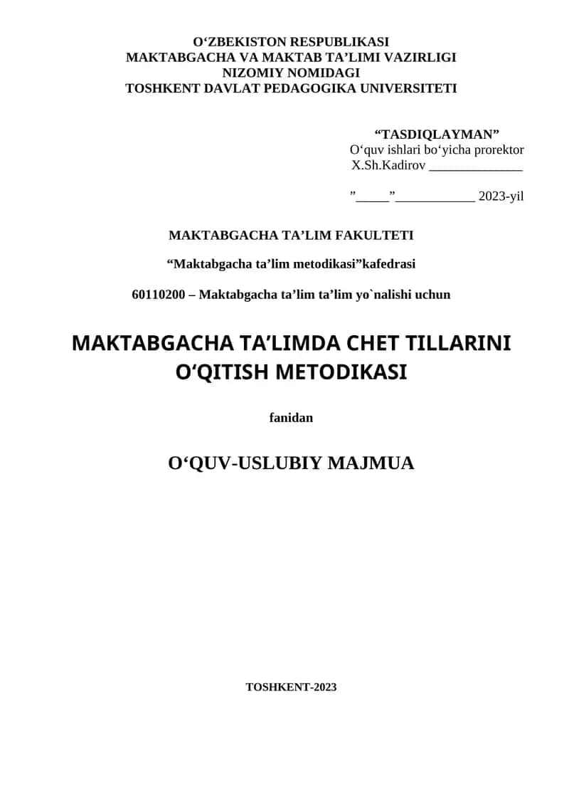 Maktabgacha ta’limda chet tillarini o‘qitish metodikasi 1