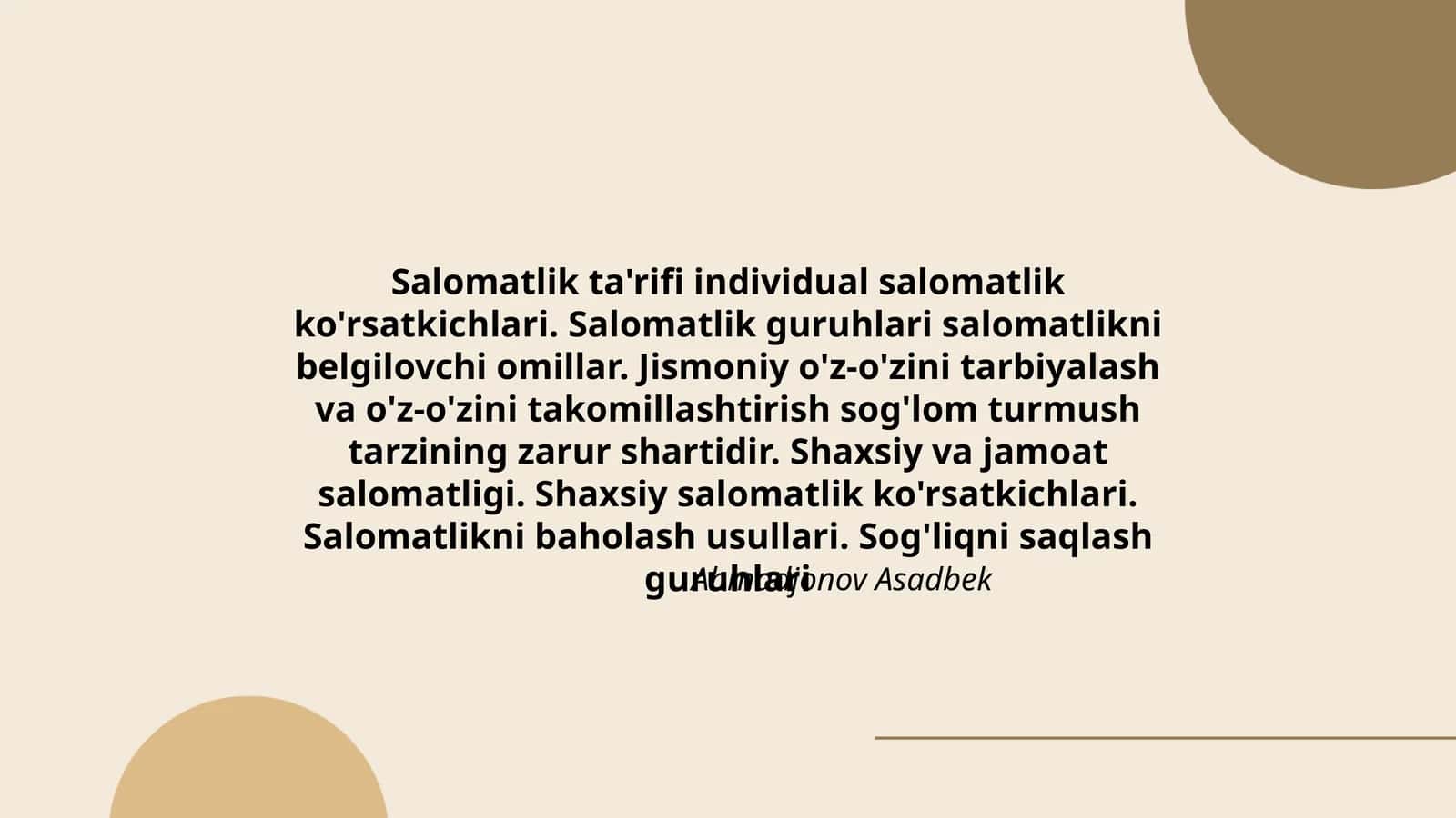 Salomatlik ta'rifi individual salomatlik ko'rsatkichlari 1