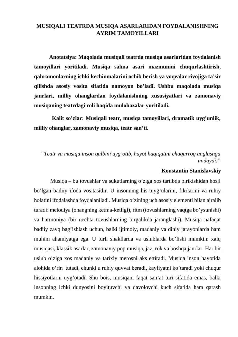 MUSIQALI TEATRDA MUSIQA ASARLARIDAN FOYDALANISHNING AYRIM TAMOYILLARI 1