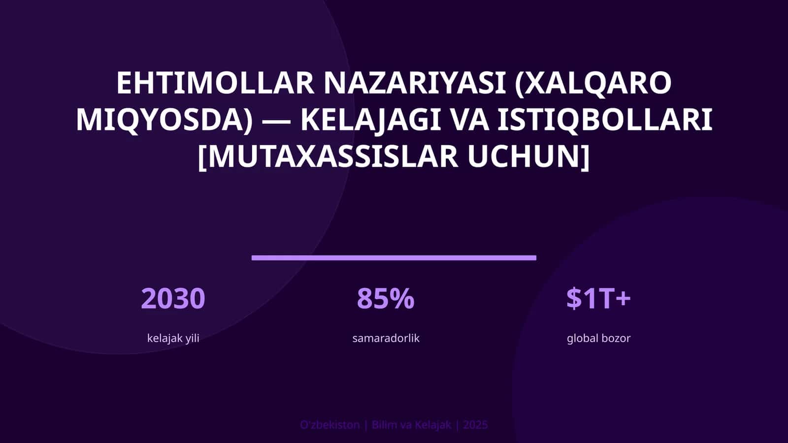 EHTIMOLLAR NAZARIYASI (XALQARO MIQYOSDA) — KELAJAGI VA ISTIQBOLLARI [MUTAXASSISLAR UCHUN] 1