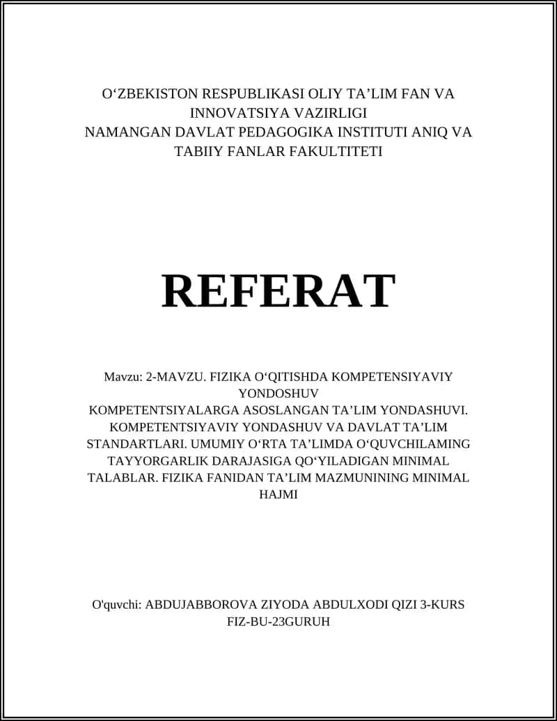 FIZIKA O‘QITISHDA KOMPETENSIYAVIY YONDOSHUV 1