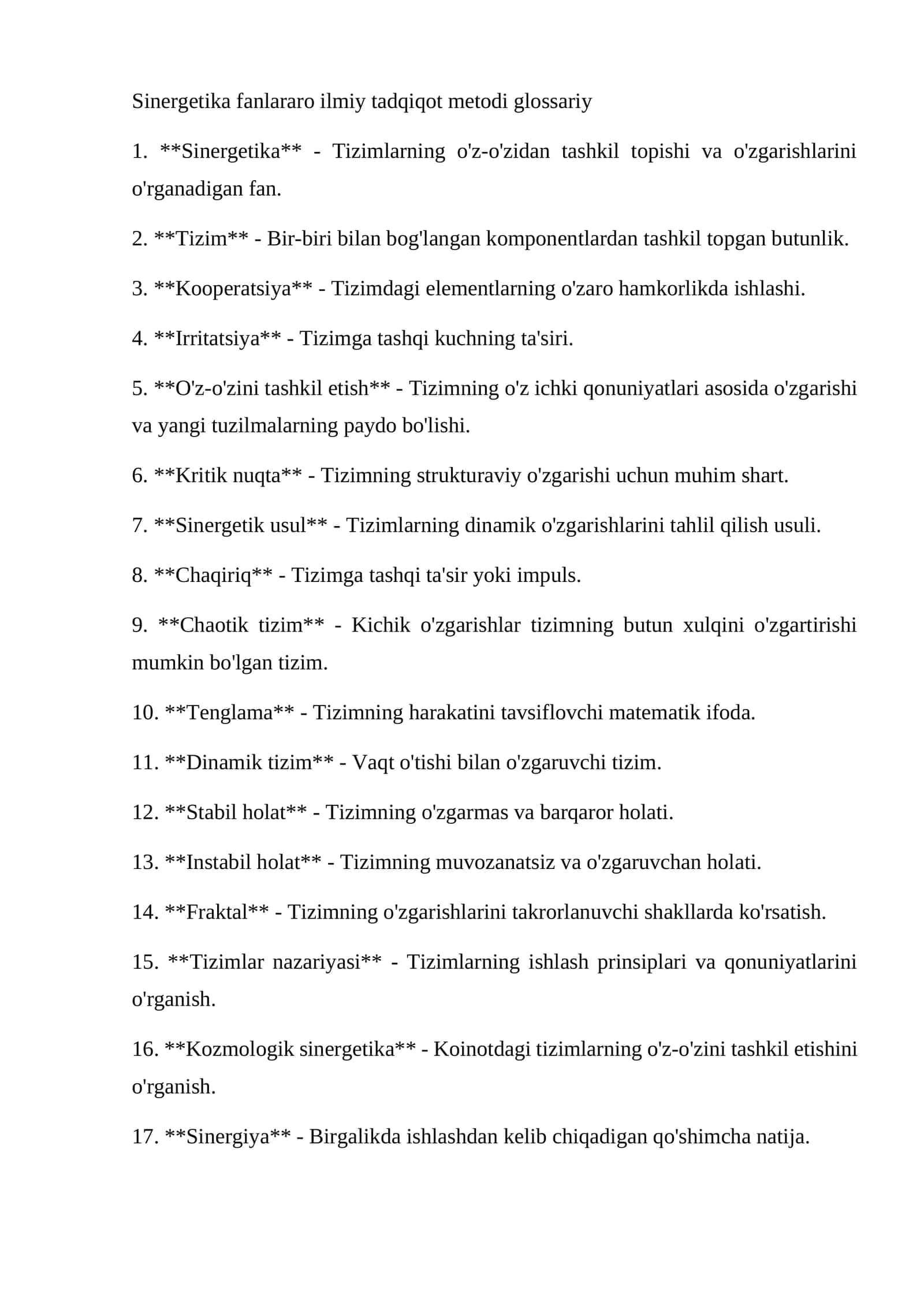 Sinergetika fanlararo ilmiy tadqiqot metodi glossariy 1