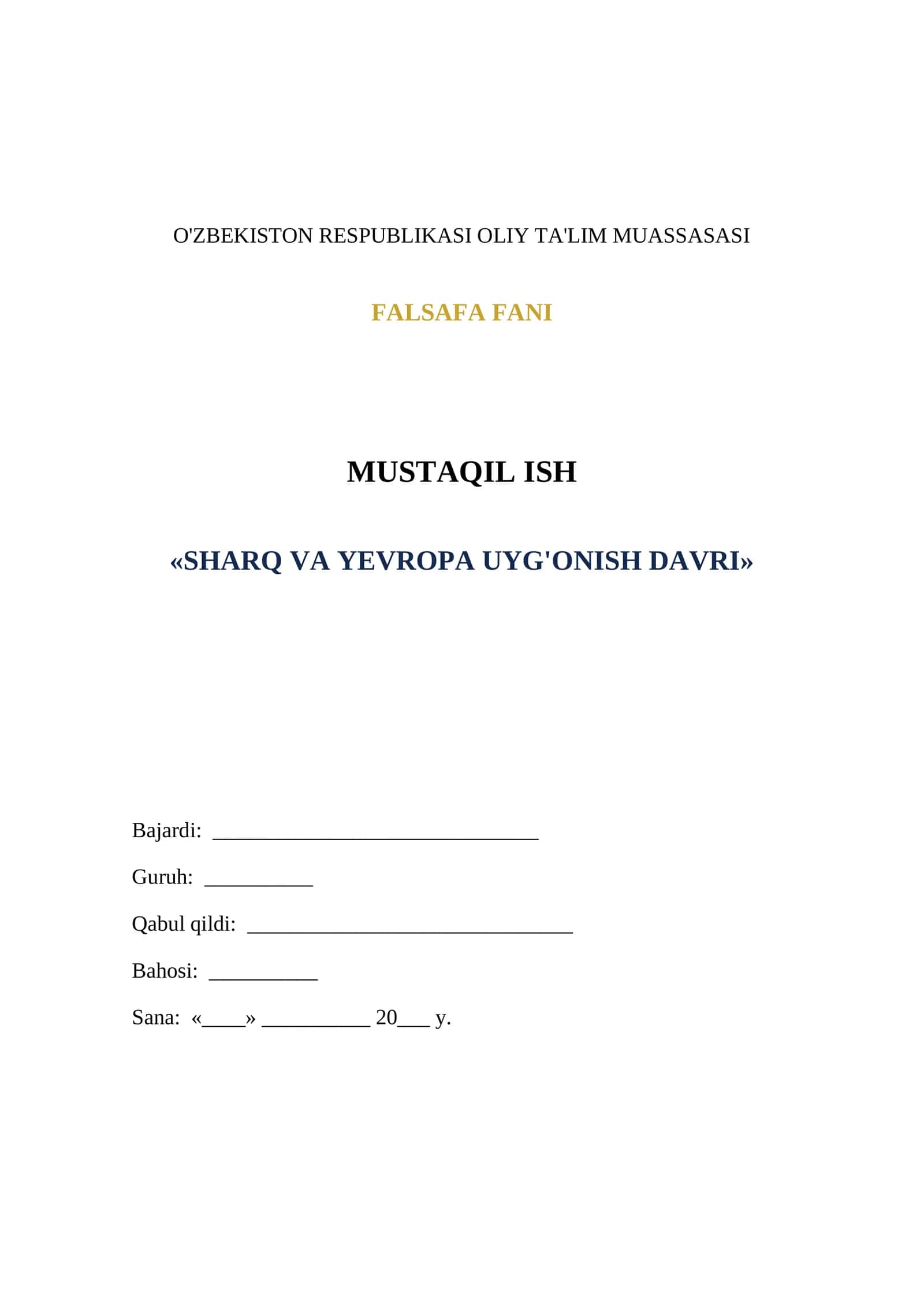 SHARQ VA YEVROPA UYG'ONISH DAVRI 1
