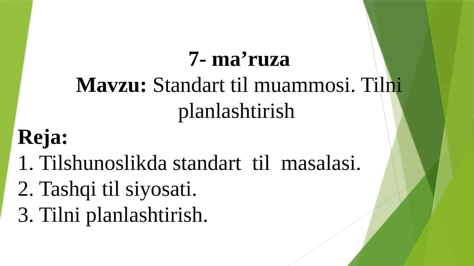 Standart til muammosi. Tilni planlashtirish 1