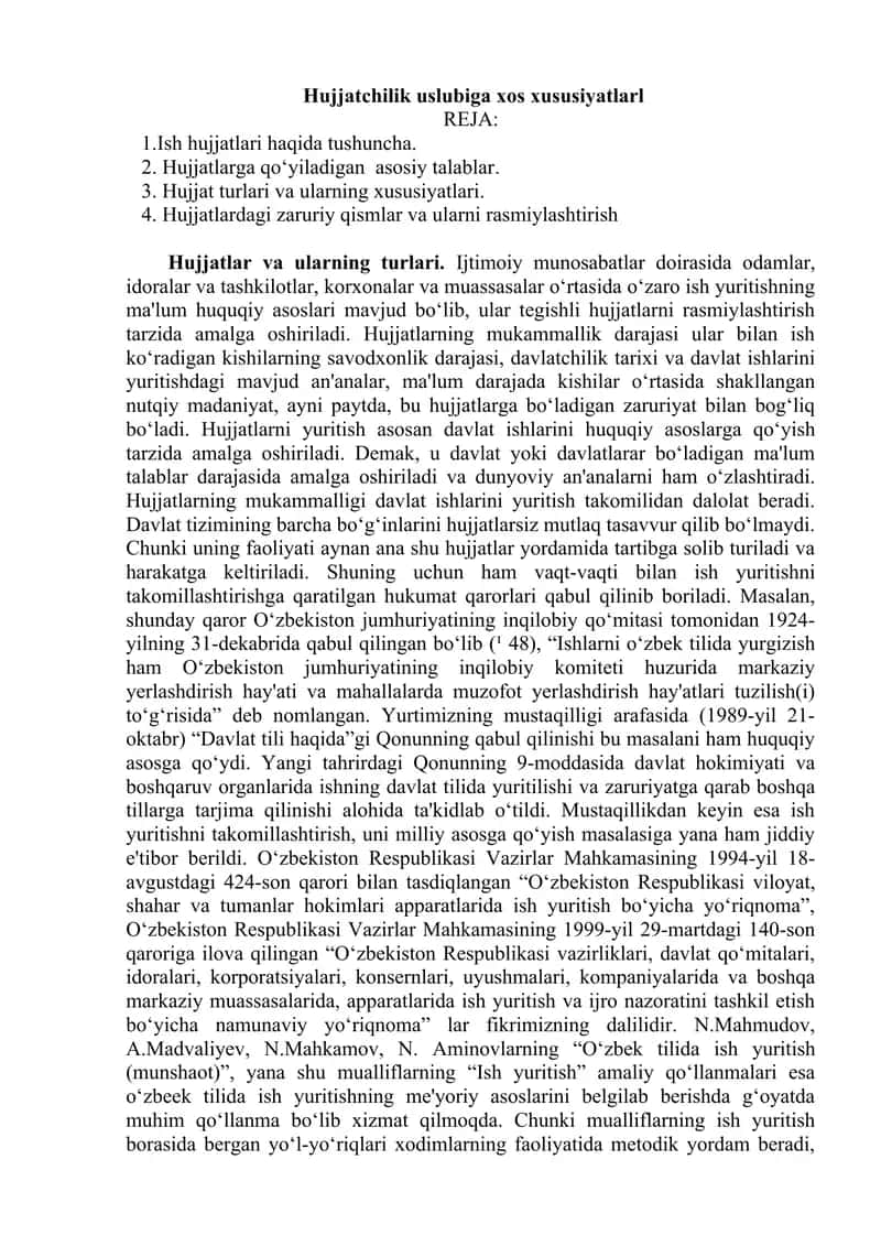 Hujjatchilik uslubiga xos xususiyatlarl 1