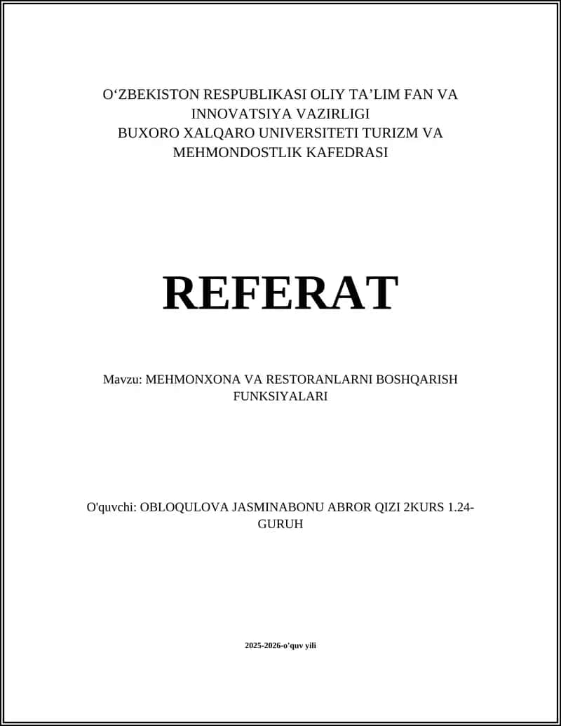 MEHMONXONA VA RESTORANLARNI BOSHQARISH FUNKSIYALARI 1