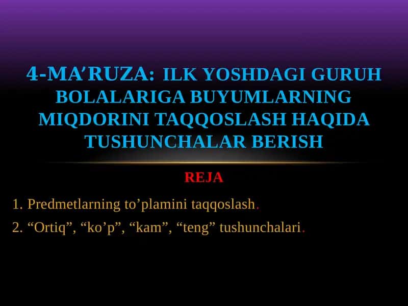 Narsalarning to’plamini taqqoslash 1