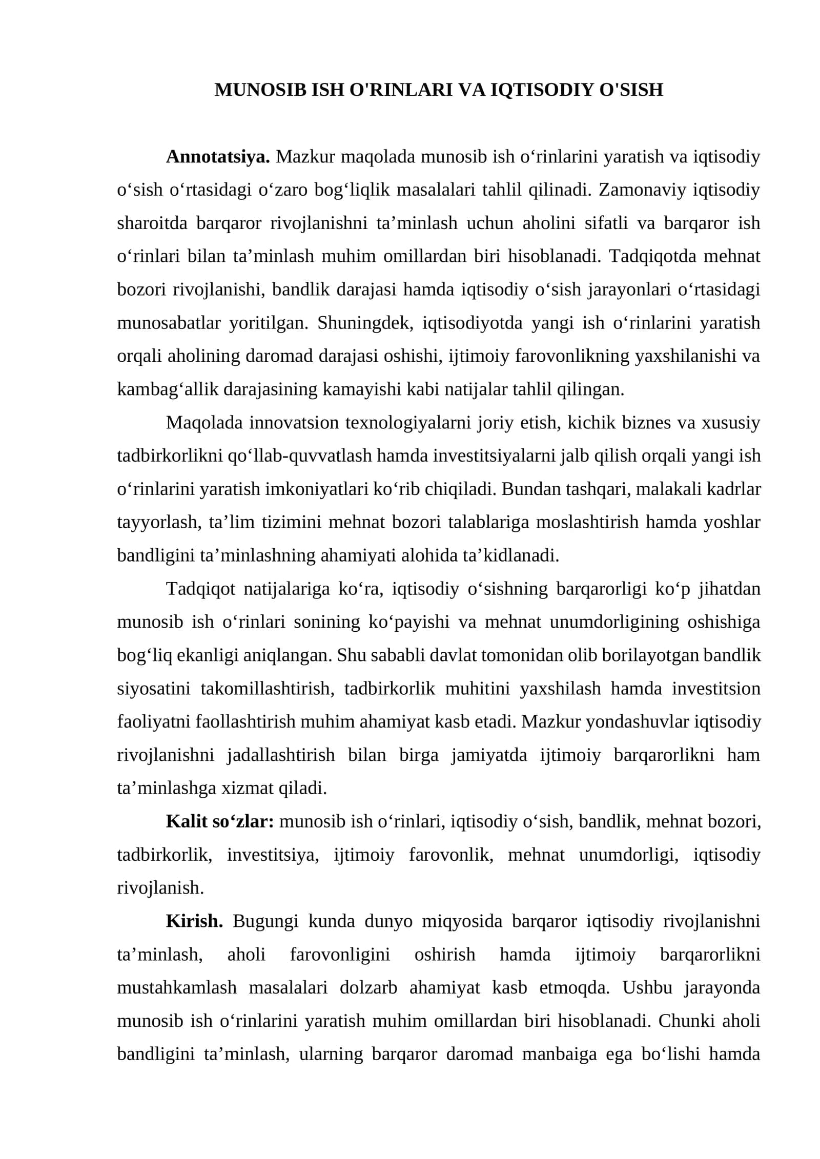 Maqola_MUNOSIB ISH O'RINLARI VA IQTISODIY O'SISH 1