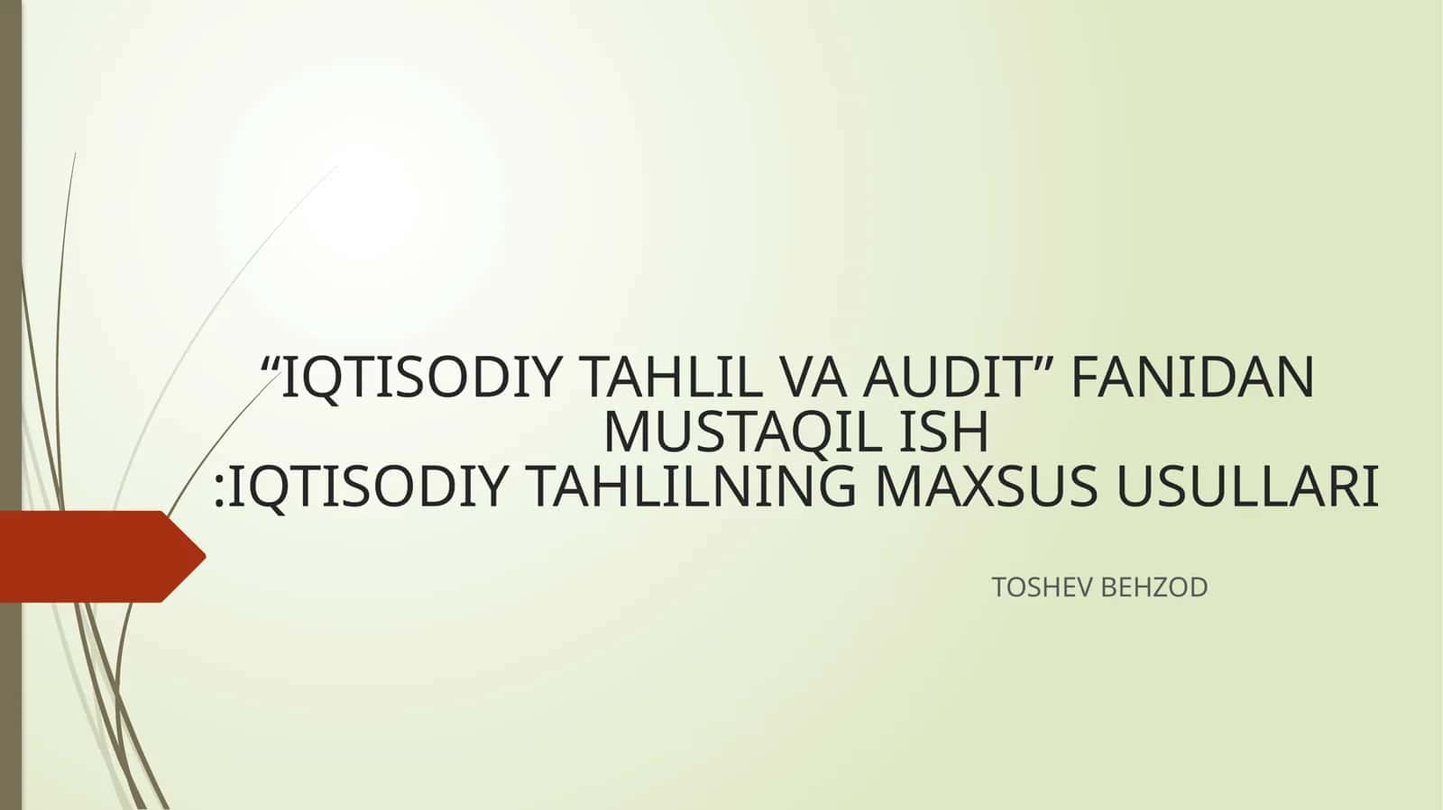 IQTISODIY TAHLIL VA AUDIT FANIDAN MUSTAQIL ISH: IQTISODIY TAHLILNING MAXSUS USULLARI 1