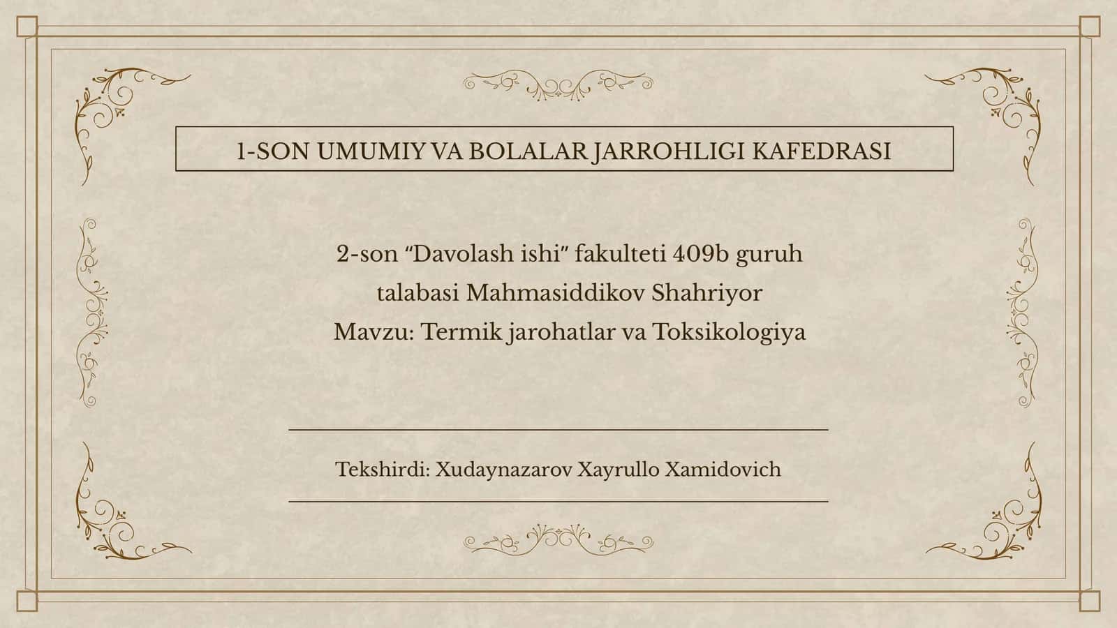 Termikjarohatlar va Toksikologiya 1