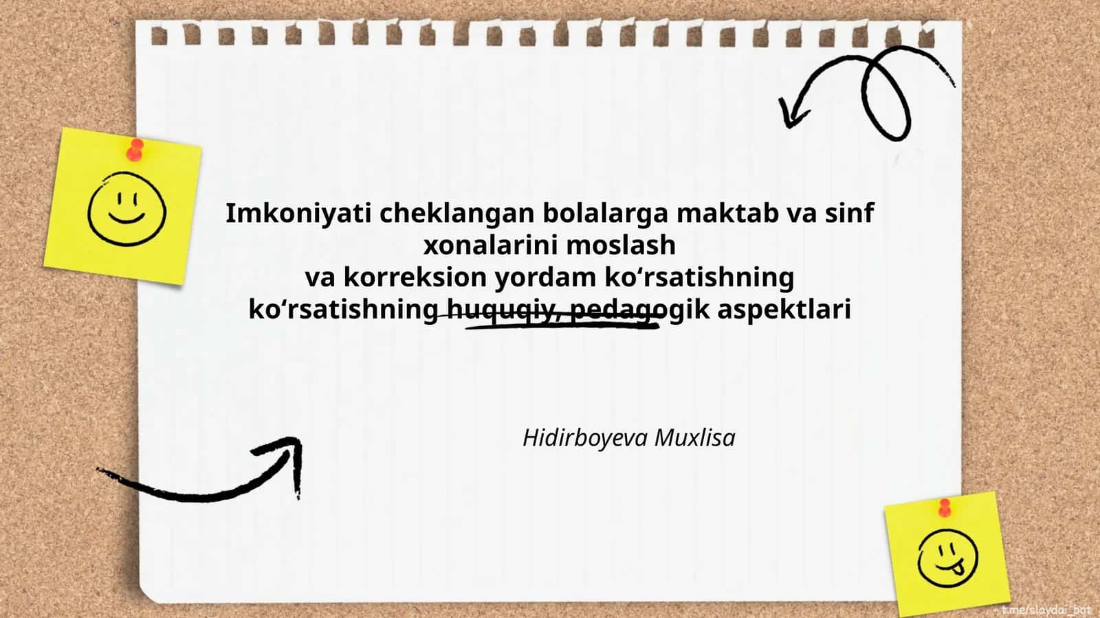 Imkoniyati cheklangan bolalarga maktab va sinf xonalarini moslash va korreksion yordam koʻrsatishning koʻrsatishning huquqiy, pedagogik aspektlari 1