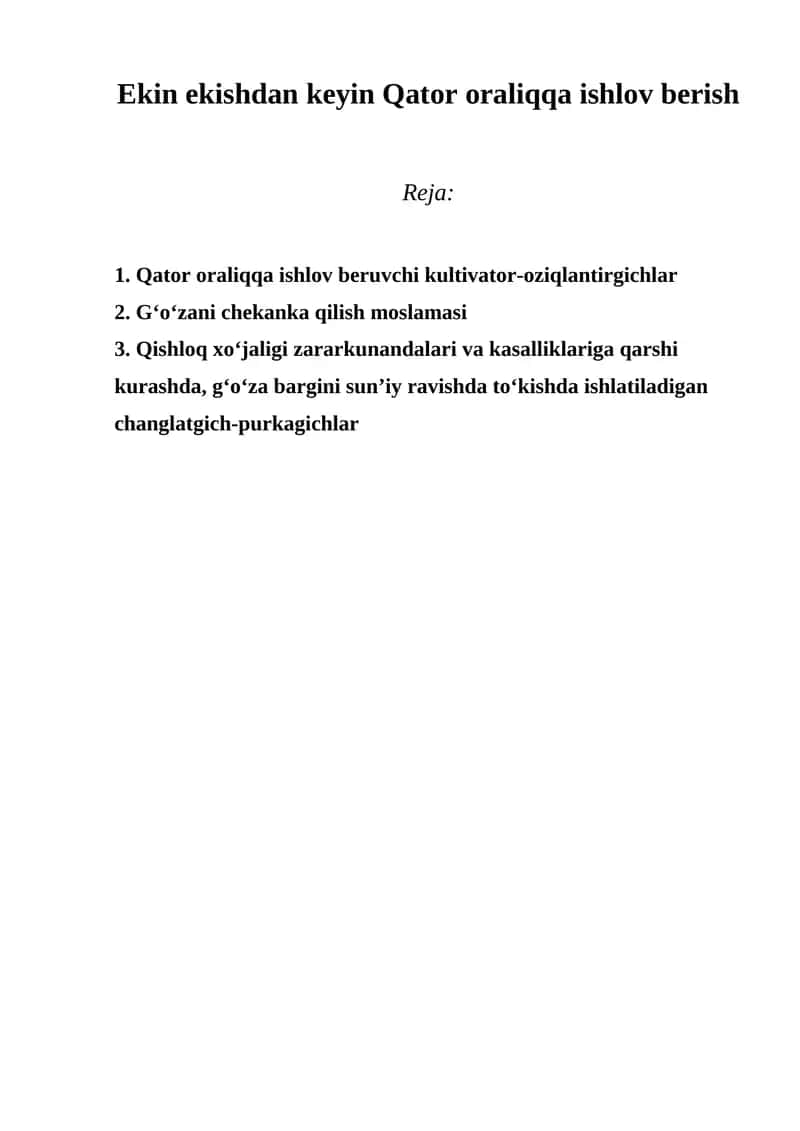 Qator oraliqqa ishlov beruvchi kultivator-oziqlantirgichlar 1