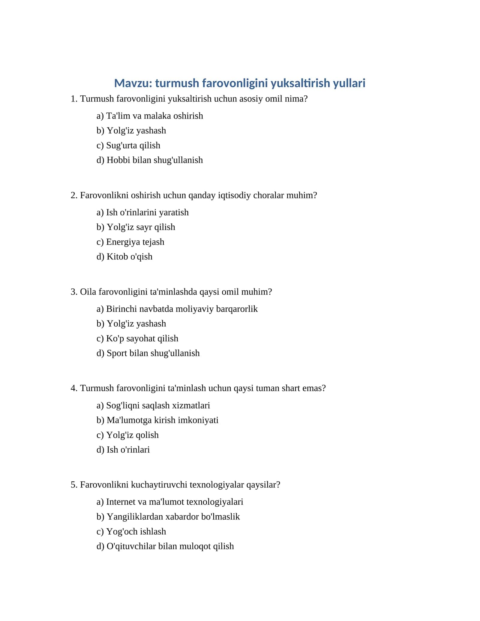 turmush farovonligini yuksaltirish yullari 1