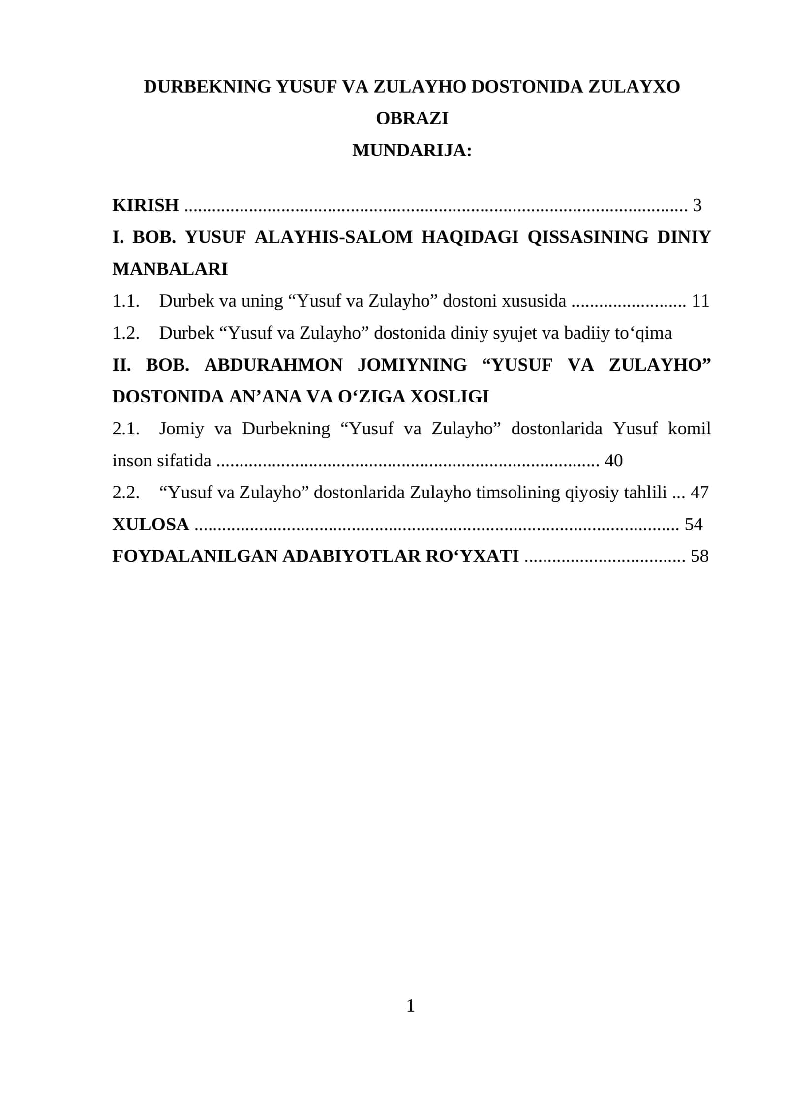 DURBEKNING YUSUF VA ZULAYHO DOSTONIDA ZULAYXO OBRAZI 1