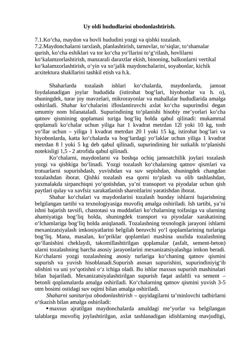 Ko‘cha, maydon va hovli hududini obodonlashtirish 1
