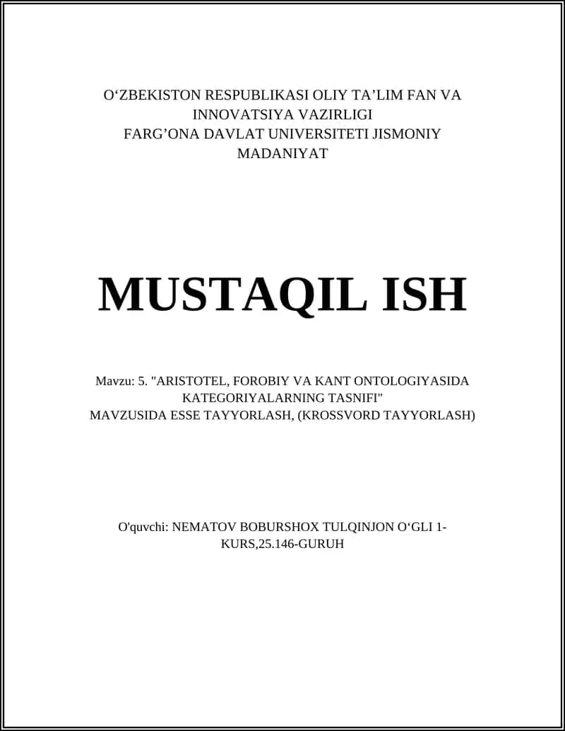 Aristotel kategoriyalari: insho tayyorlash uchun asosiy tushunchalar va tahlil 1