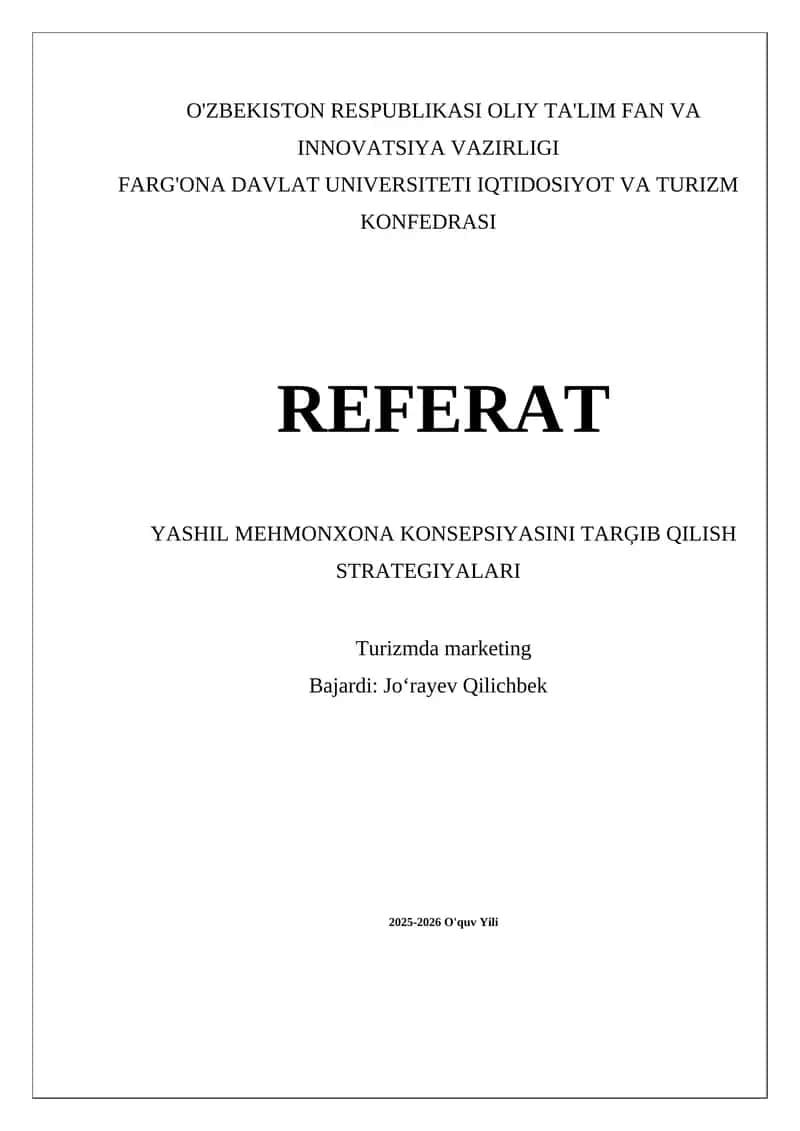 YASHIL MEHMONXONA KONSEPSIYASINI TARĢIB QILISH STRATEGIYALARI 1