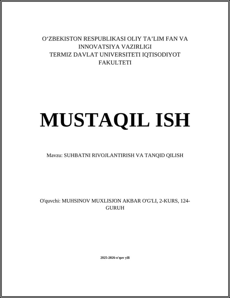 SUHBATNI RIVOJLANTIRISH VA TANQID QILISH 1