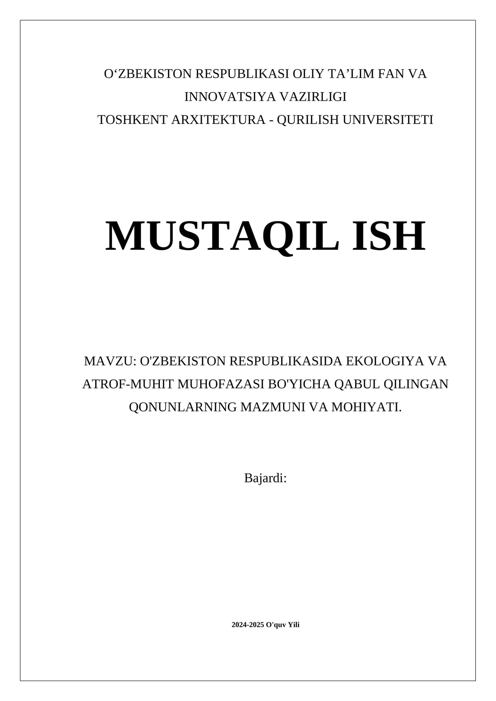 Ekologiya va Atrof-Muhit Muhofazasi Qonunlari 1
