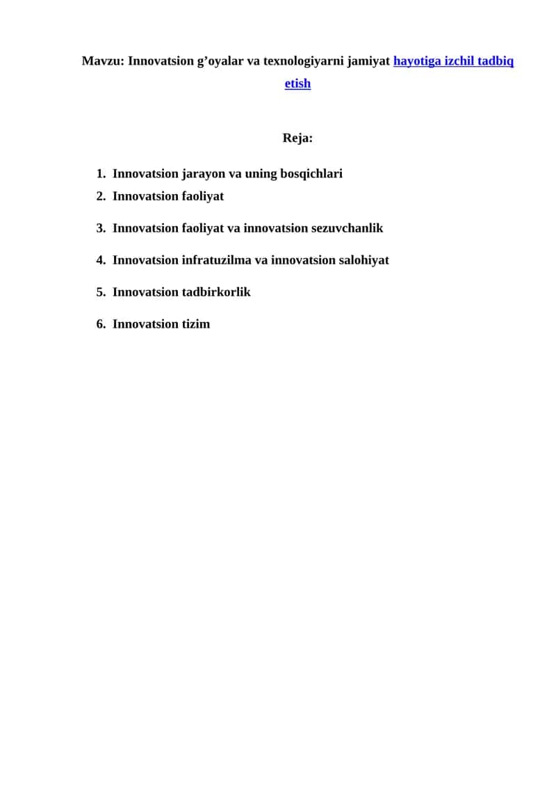 Innovatsion g’oyalar va texnologiyarni jamiyat hayotiga izchil tadbiq etish 1
