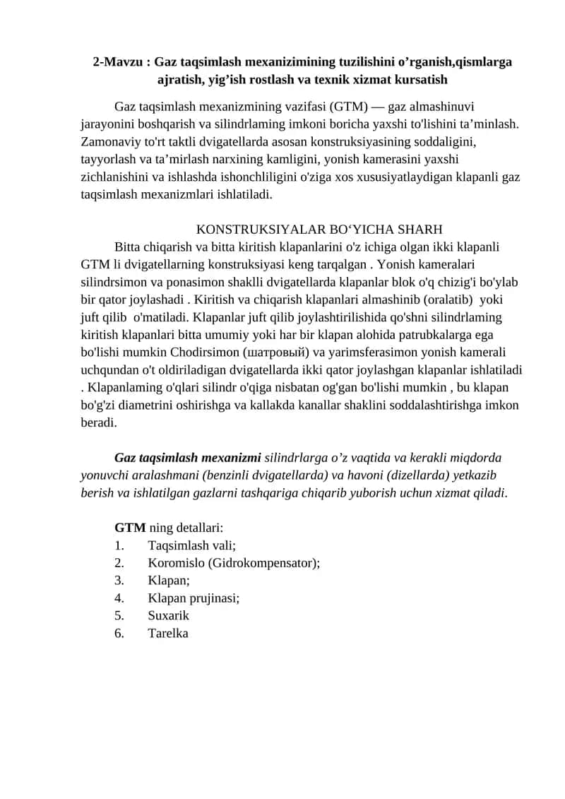 Gaz taqsimlash mexanizimi 1