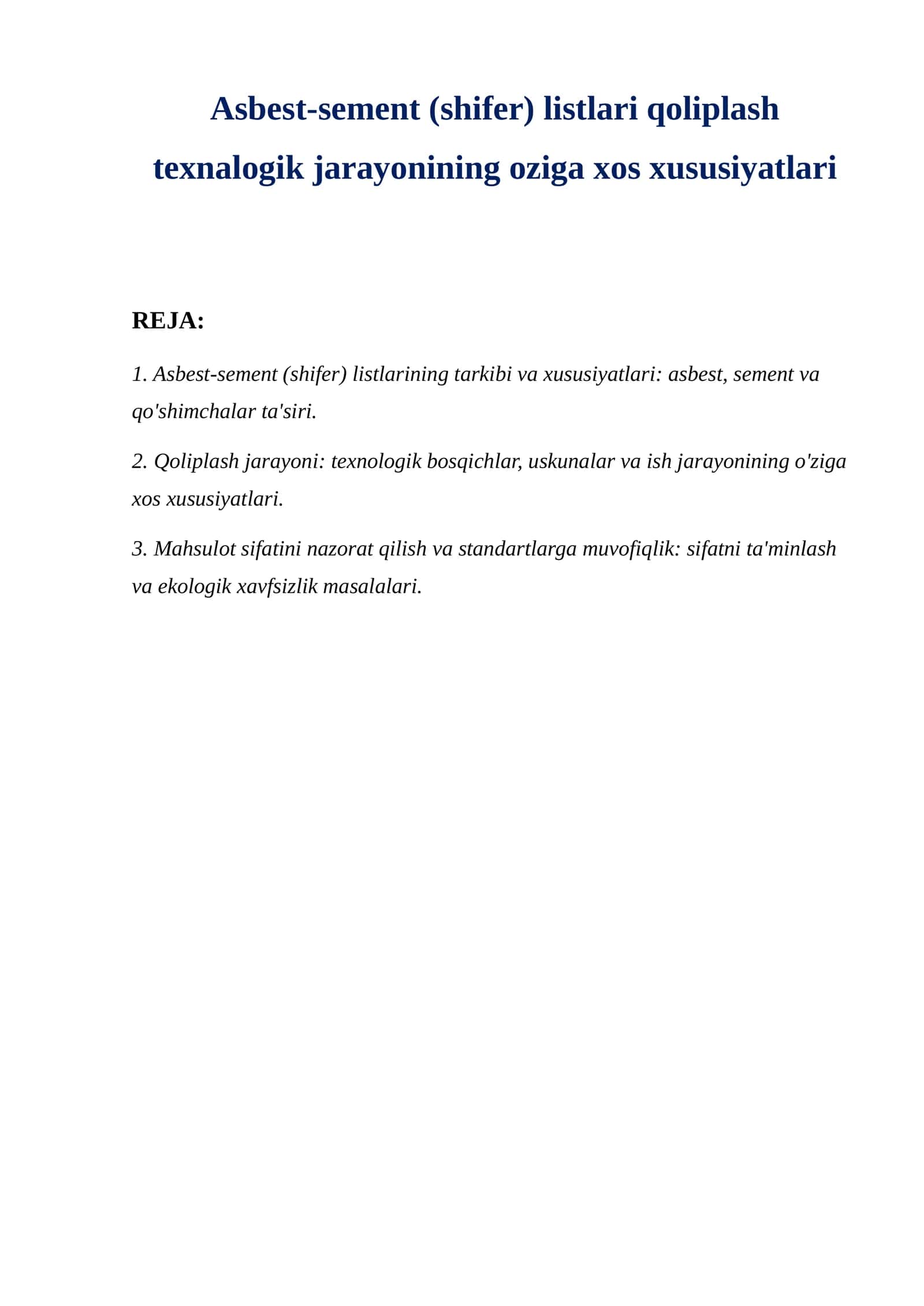 Asbest-sement (shifer) listlari qoliplash texnalogik jarayonining oziga xos xususiyatlari 1