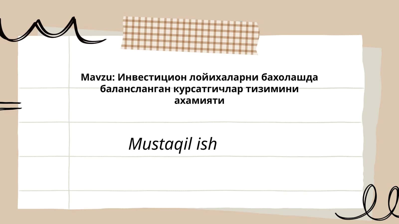 Инвестицион лойихаларни бахолашда балансланган курсатгичлар тизимини ахамияти 1