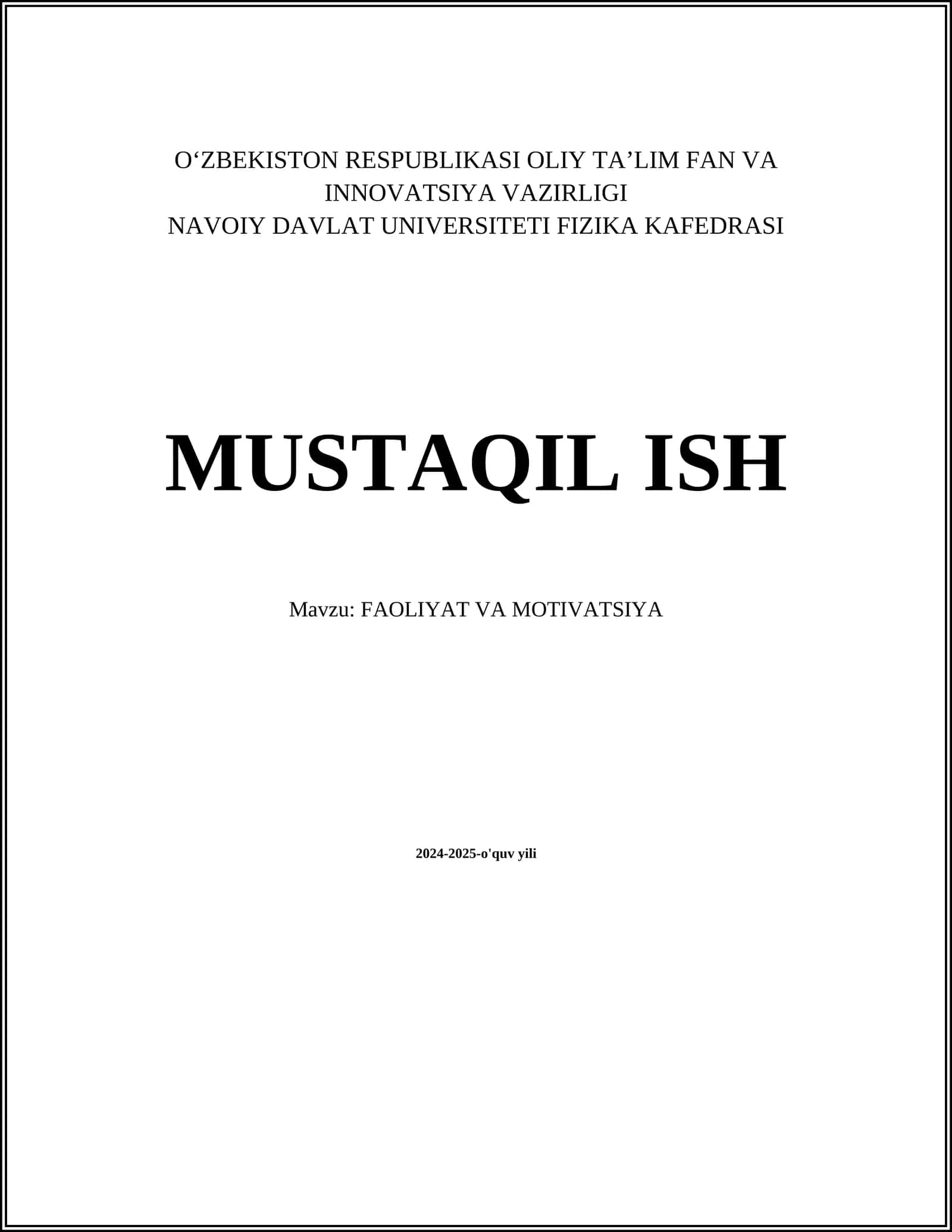 FAOLIYAT VA MOTIVATSIYA 1