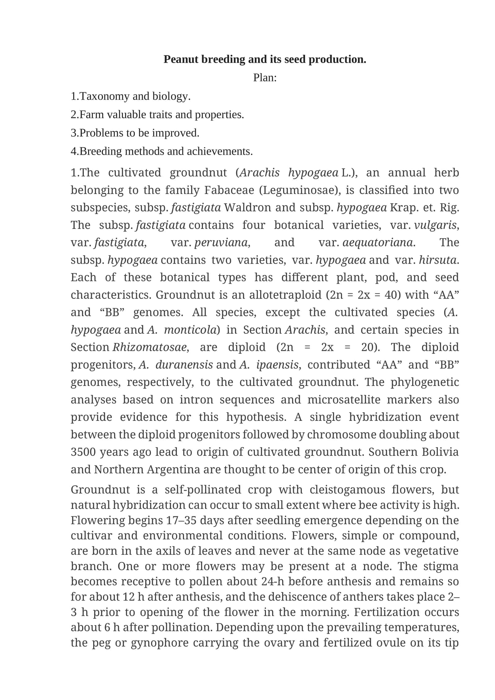 Peanut breeding and its seed production 1