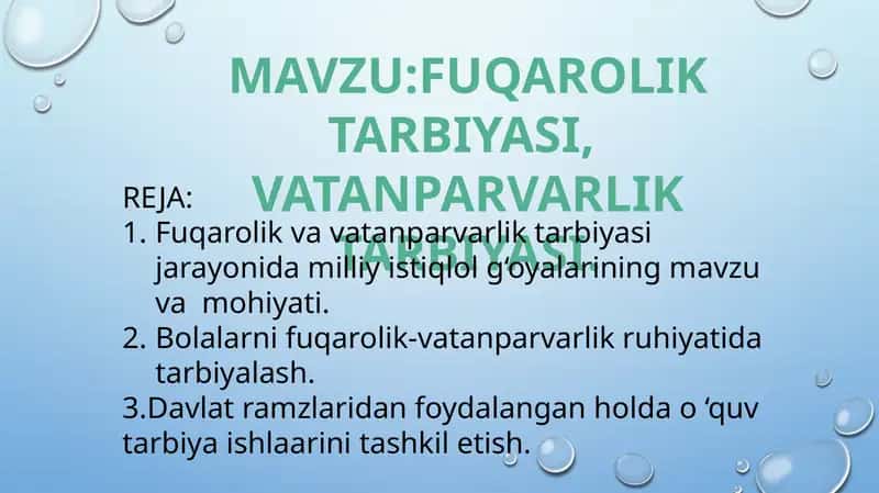 Fuqarolik tarbiyasi,Vatanparvarlik tarbiyasi 1