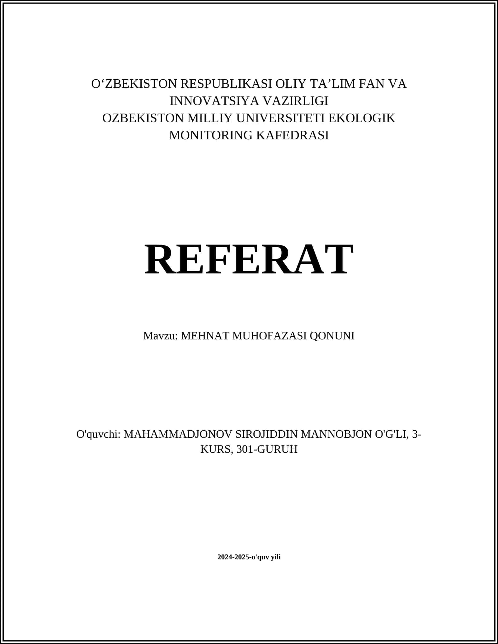 MEHNAT MUHOFAZASI QONUNI 1