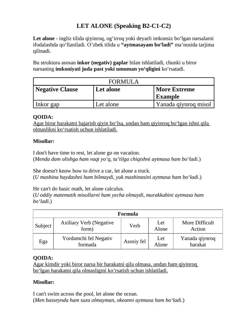 Speaking uchun (Let alone) structurasi B2-C1-C2 1