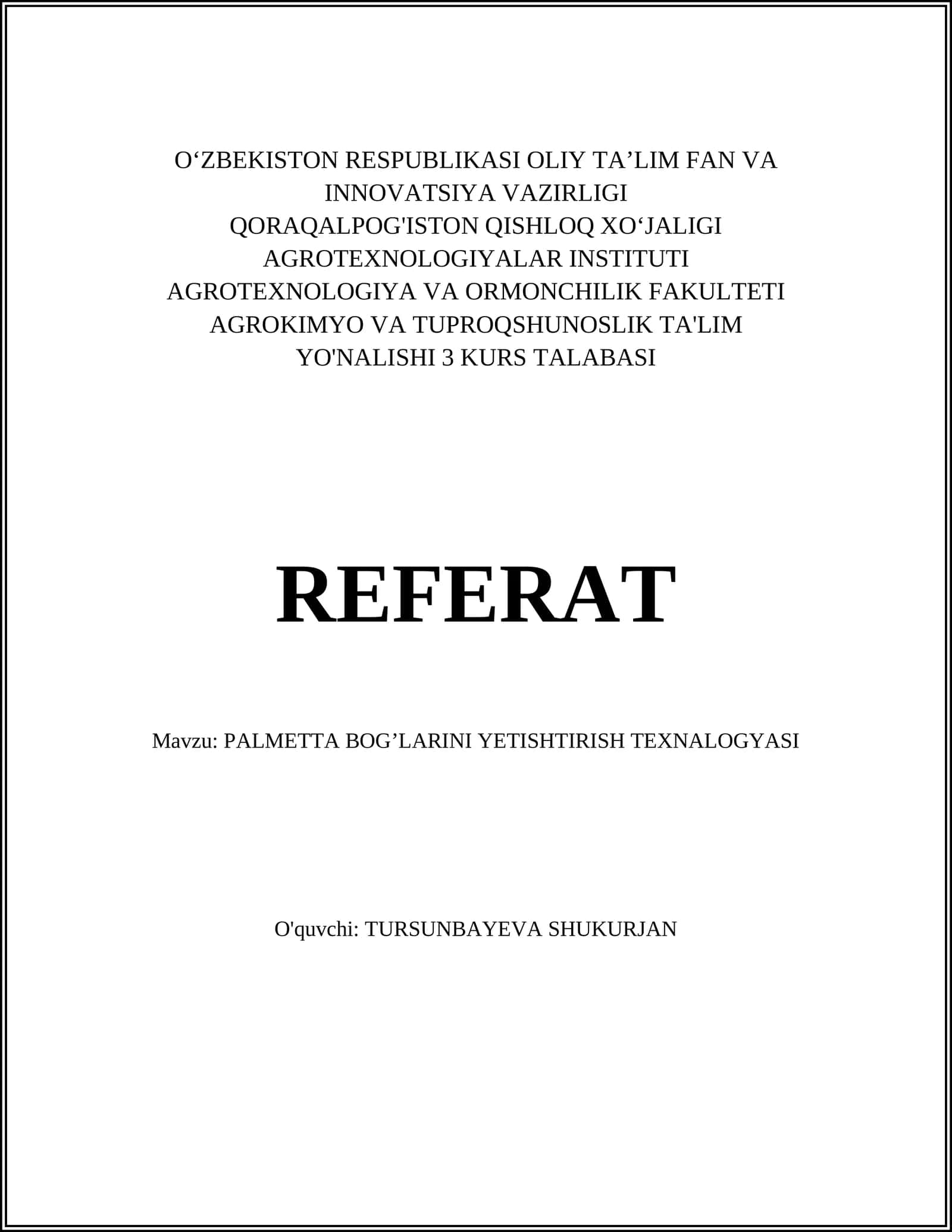 PALMETTA BOG’LARINI YETISHTIRISH TEXNALOGYASI 1