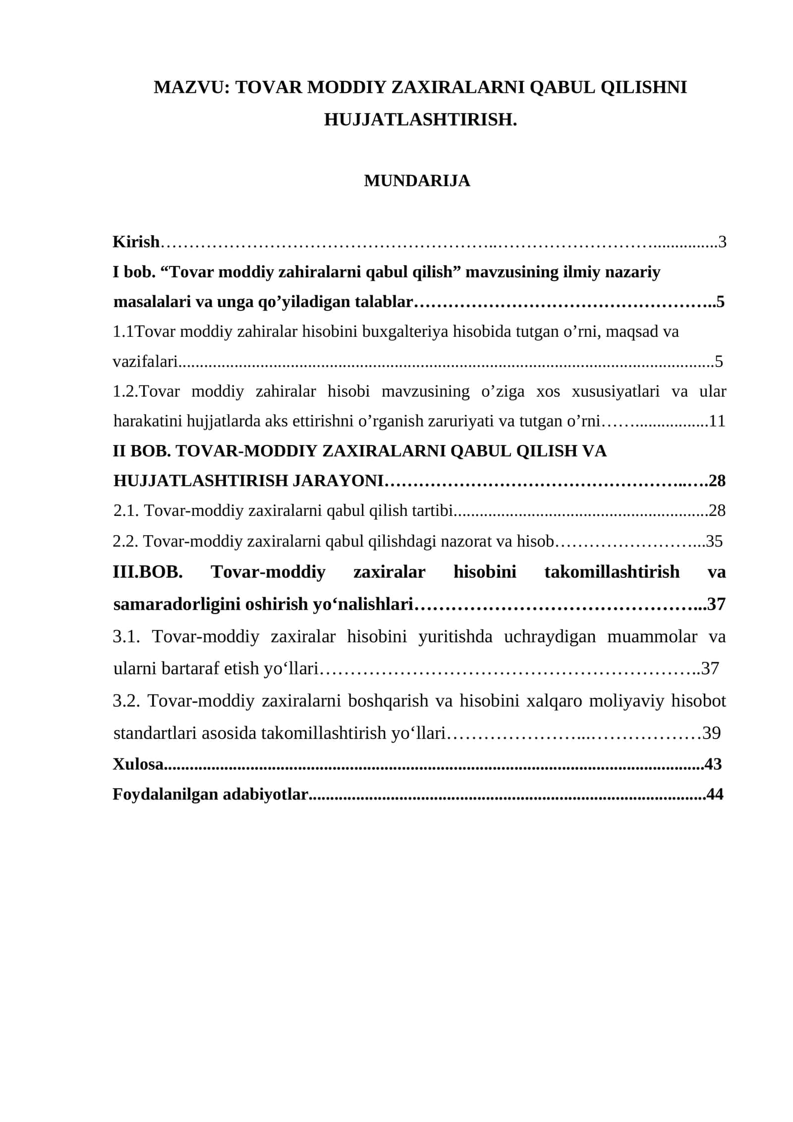 TOVAR MODDIY ZAXIRALARNI QABUL QILISHNI HUJJATLASHTIRISH 1