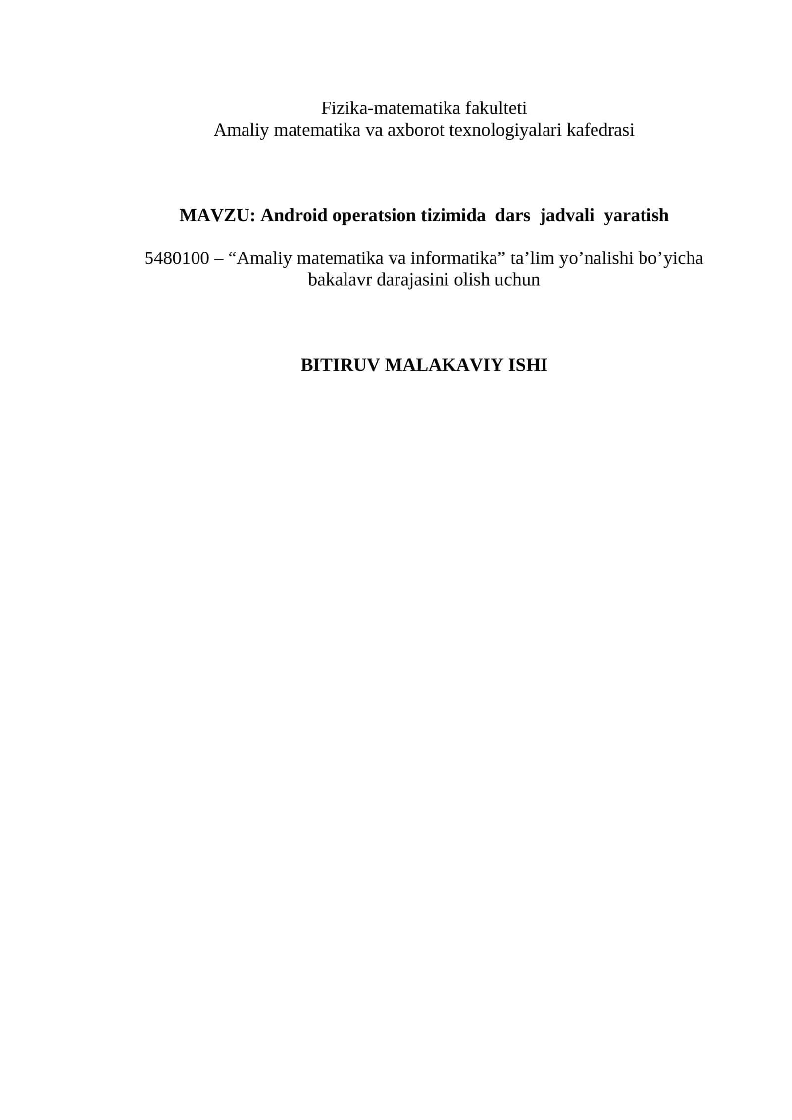 "Android operatsion tizimida dars jadvali yaratish" mavzusida BMI 1