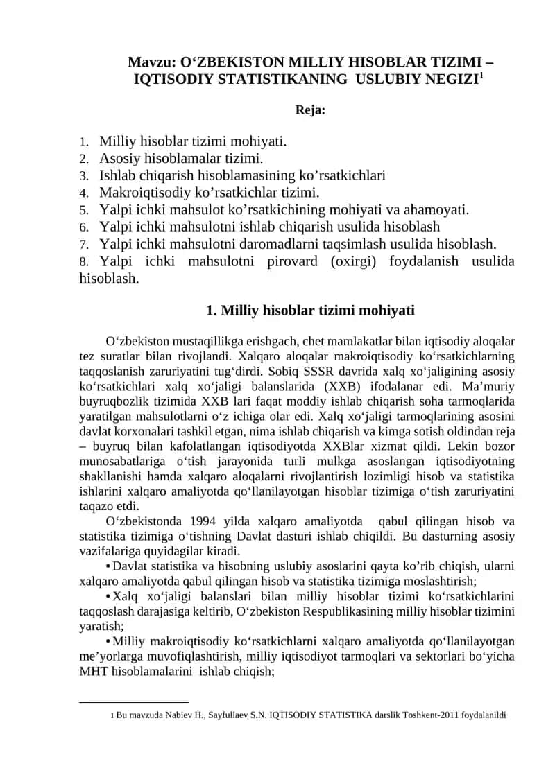 O‘ZBEKISTON MILLIY HISOBLAR TIZIMI 1