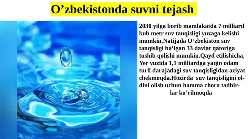 O`zbekistonda suvni tejash 1