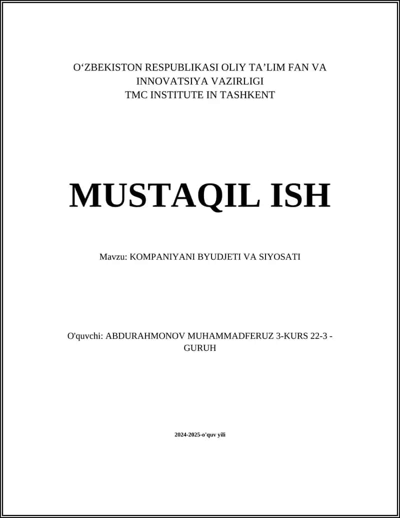 KOMPANIYANI BYUDJETI VA SIYOSATI 1