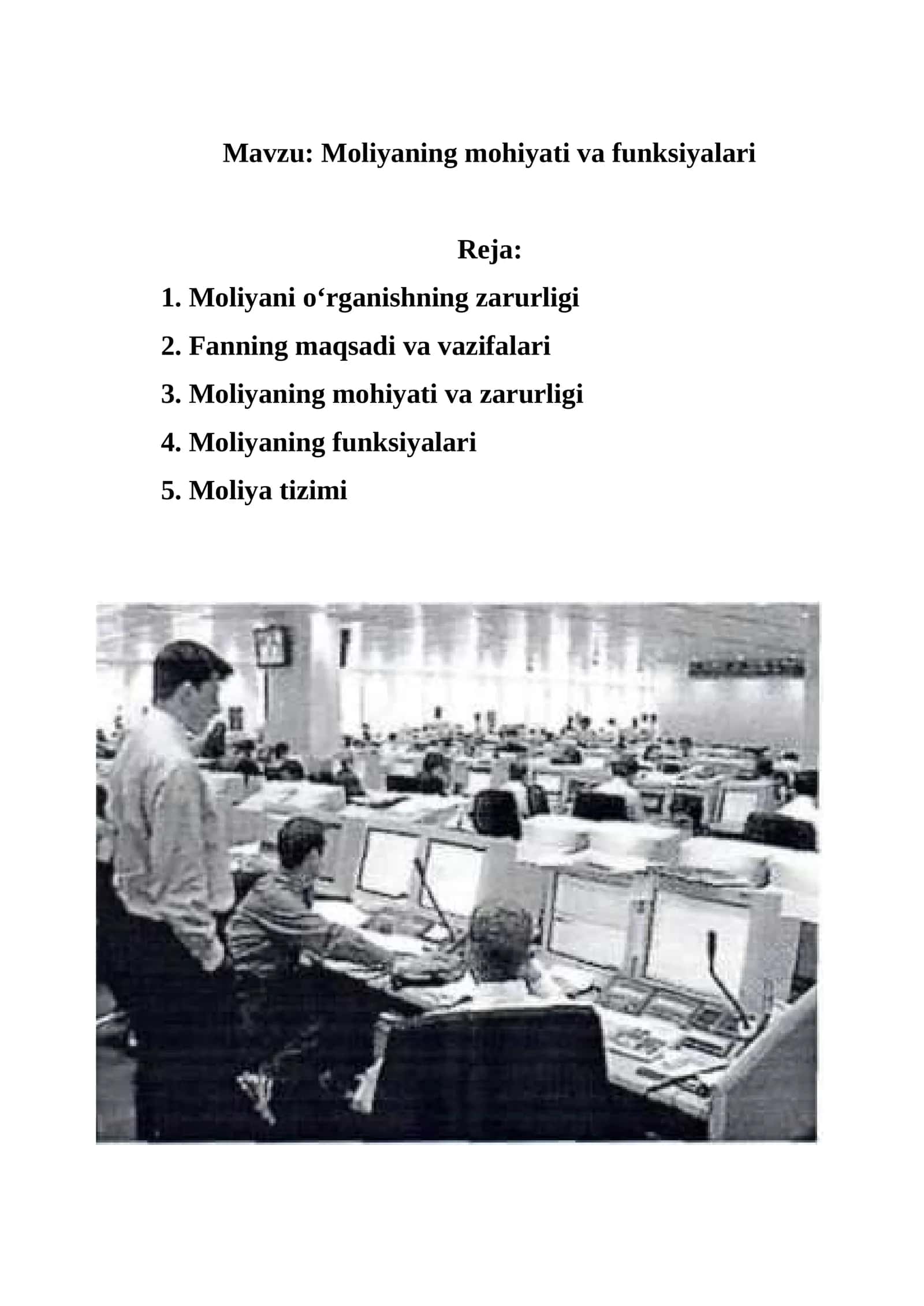Moliyaning mohiyati va funksiyalari 1